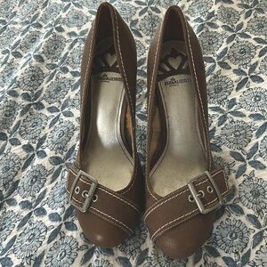 Fergalicious Brown Buckle Heels